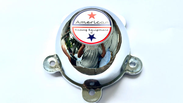 2 Chrome Coated 5 Ear American Racing Torque Thruster D 4 x Centre Caps