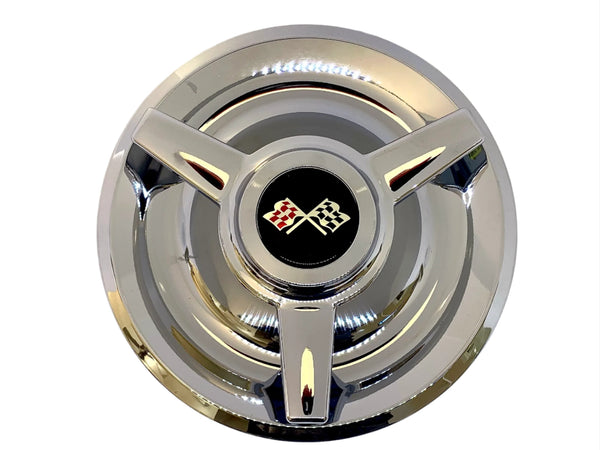 Rallye Wheel 3 Bar Spinner Hub Cap Chrome Steel 7" Inner Lip