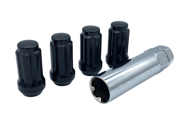 Black Spline Lock Nut Set 14mm x 1.5 Thread x 45mm Height