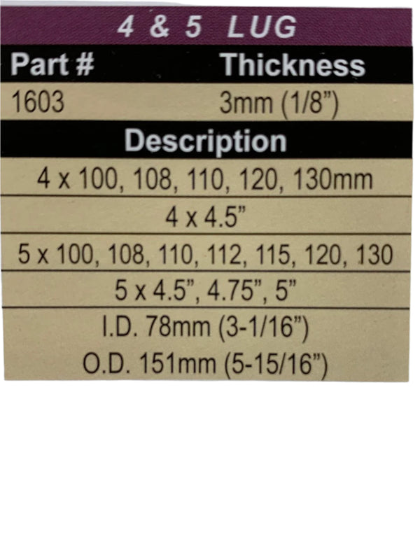 Alloy Wheel Spacer Set 5mm Thick - 4/5 Stud Compatible