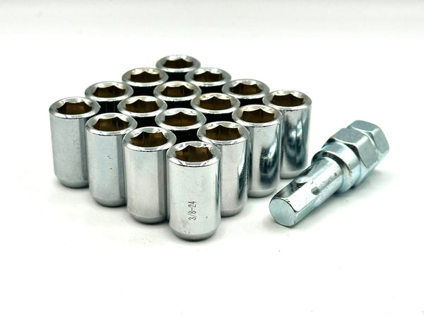 16 Chrome Tuner Wheel Nuts 3/8"-24 & Key UNF x 32mm Height