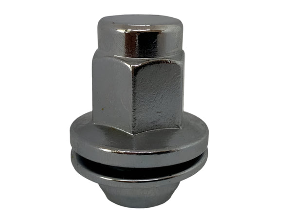 Chrome OEM Wheel Nut + Attached Washer 14mm x 1.5 Thread x 46mm Height