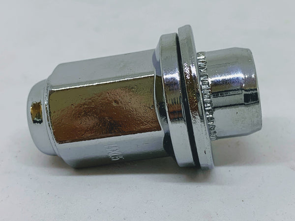 Chrome Wheel Nut + Attached Washer 14mm x 1.5 Thread x 43mm Height