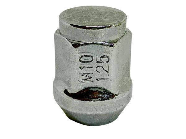 Chrome Wheel Nut 10 mm x 1.25 Thread x 27.7mm Height.