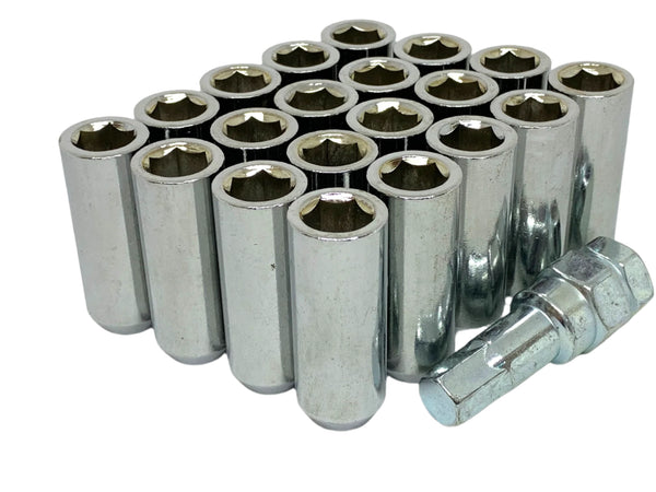 20 Chrome Tuner Wheel Nuts 1/2" & Key UNF Thread x 50mm Height