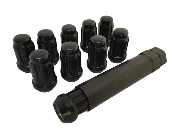 10 Black Spline Lock Tuner Wheel Nuts & Key 12mm x 1.5 Thread x 35mm Height
