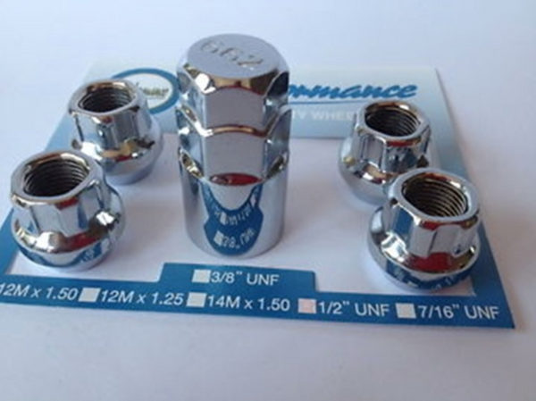 Chrome Open-End Lock Nut Set 7/16" UNF Thread x 22mm Height