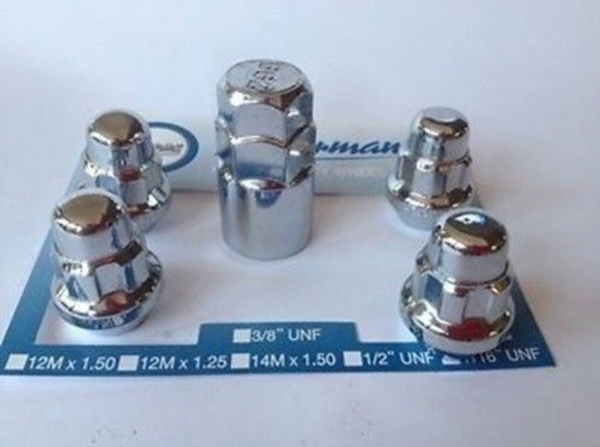 Chrome Lock Nut Taper Seat Set 7/16" UNF Thread x 30mm Height (Dome Head)