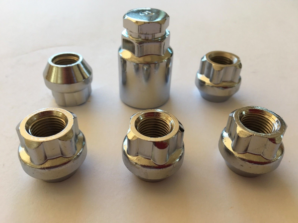 Chrome Open-End Lock Nut Set 12mm x 1.25 Thread x 22mm Height (Set of 5)