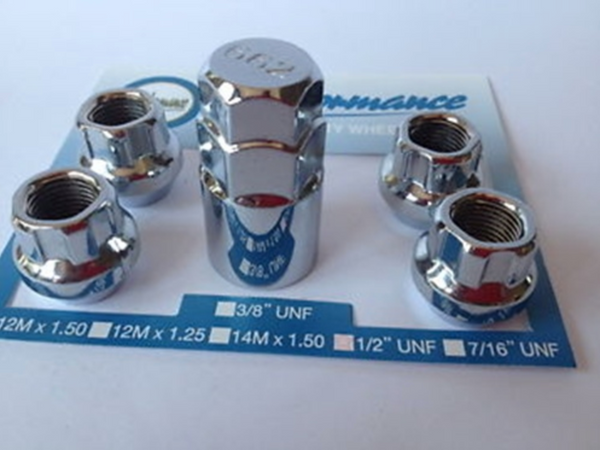 Chrome Open-End Lock Nut Set 12mm x 1.25 Thread x 22mm Height