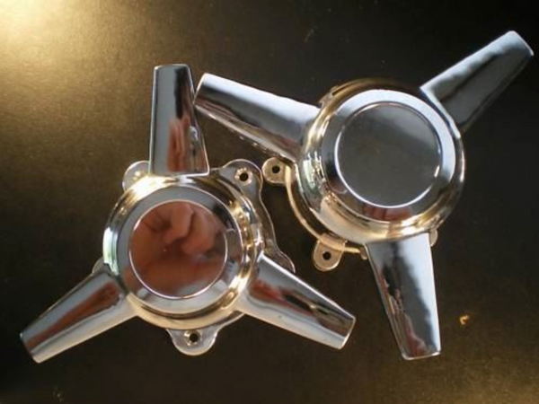 Chrome Alloy 3-Bar Wheel Spinner Knock-Off Set - Short Base AR TT II