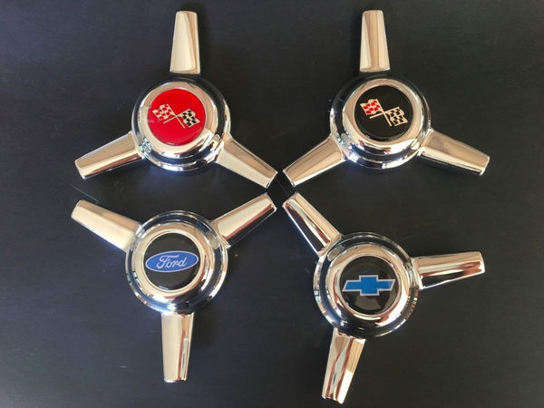 Chrome Alloy 3-Bar Wheel Spinner Knock-Off Set - Short Base AR TT II