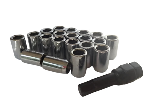 20 Chrome Tuner Wheel Nuts 1/2" & Key UNF Thread x 32mm Height