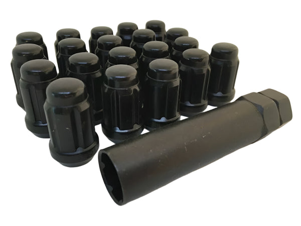 20 Black Spline Lock Tuner Wheel Nuts 7/16" UNF & Key x 35mm Height