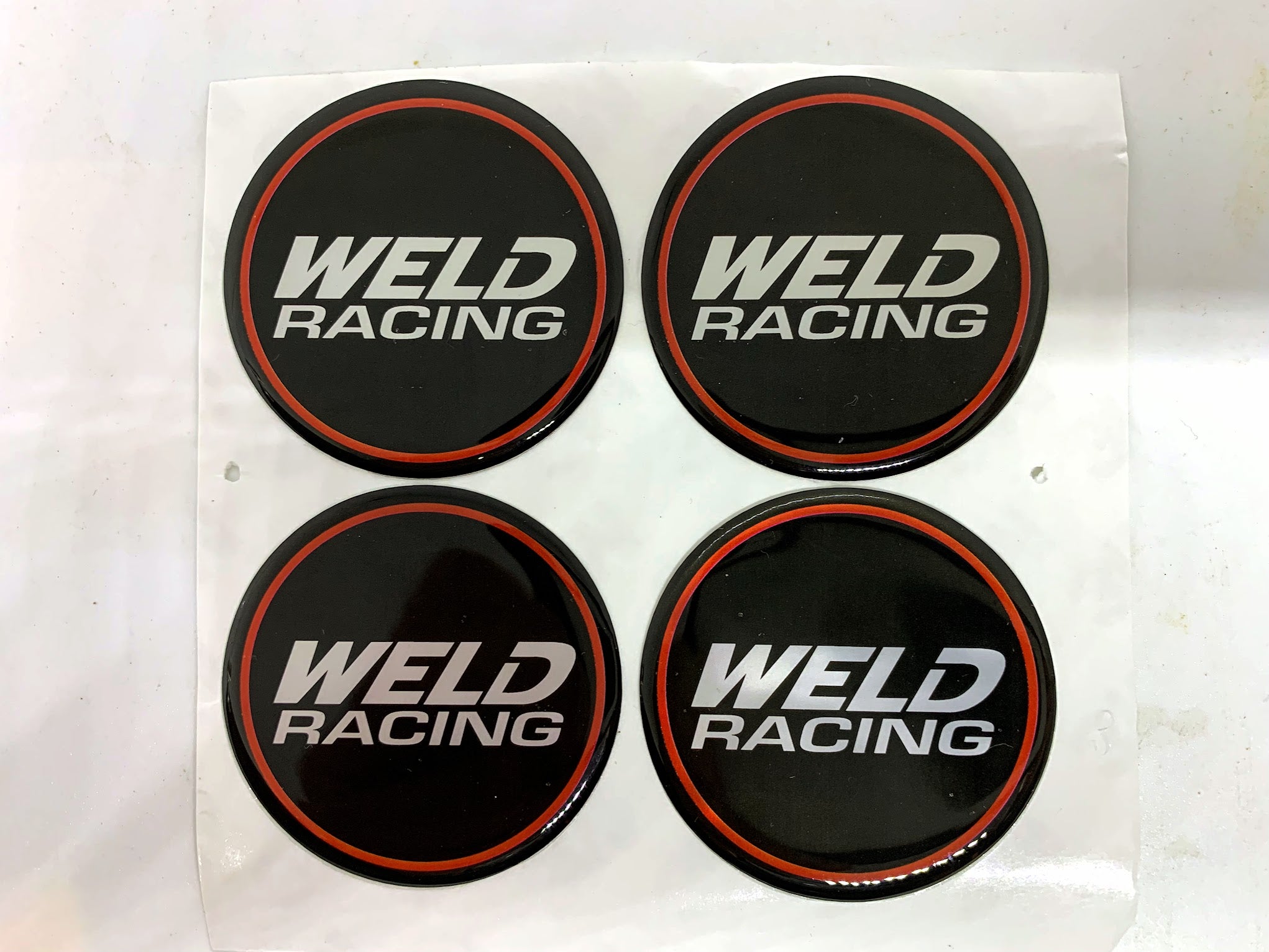 Weld Racing Emblems 4 x 45mm Diam. Weld Racing Decals/Logos Centre Caps UV Resistant Glaze ...