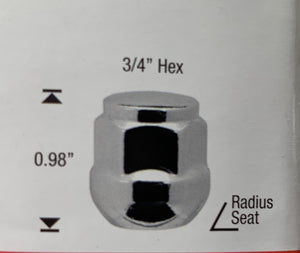 Chrome Radius Seat Wheel Nut 12mm x 1.5 x 24mm Height