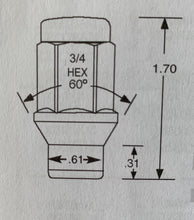 Load image into Gallery viewer, Extra Thread Wheel Nut 1/2&quot; UNF Thread with Taper + Shank x 43mm Height