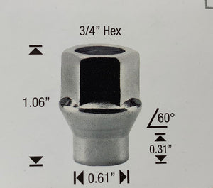 Extra Thread Open-End Wheel Nuts 7/16" UNF Thread x 27mm Height