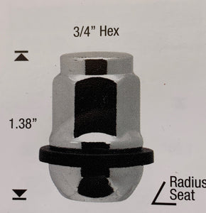 Chrome Radius Seat Wheel Nut 12mm x 1.5 X 33mm Height