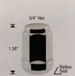 Chrome Radius Seat Wheel Nut 12mm x 1.5 x 35mm Height