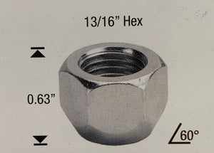 Steel Wheel Open-End Wheel Nut 1/2" UNF Thread x 16mm Height