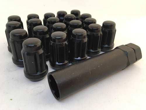 20 Black Spline Lock Tuner Wheel Nuts & Key 12mm x 1.5 Thread x 35mm Height