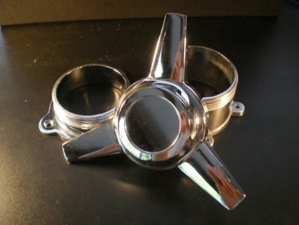 Chrome Alloy 3-Bar Wheel Spinner Knock-Off Set - Short Base AR TT II