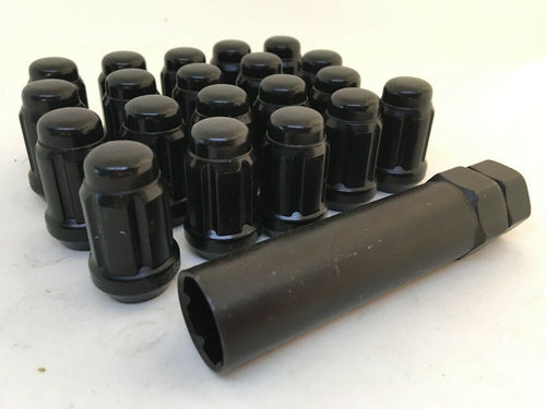 20 Black Spline Lock Tuner Wheel Nuts & Key 12mm x 1.25 Thread x 35mm Height